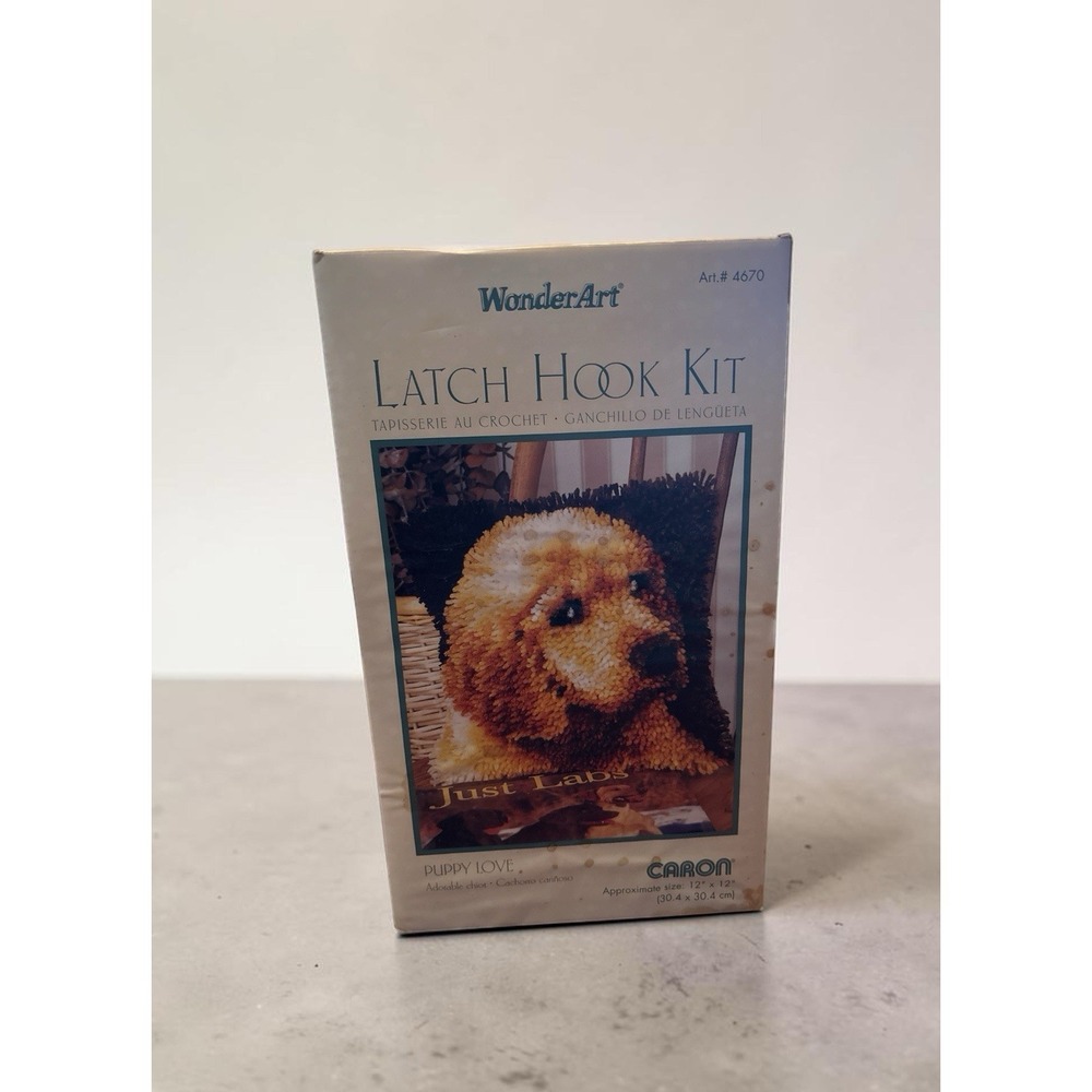 Vintage Wonderart Latch Hook Rug Kit Puppy Love Yellow Lab Dog 4670   Y0051